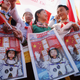 Chinese students celebrating China’s first taikonaut, Yang Liwei.